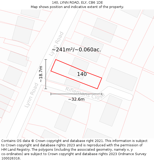 140, LYNN ROAD, ELY, CB6 1DE: Plot and title map