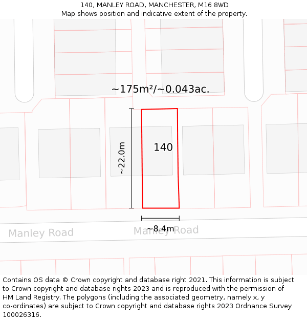 140, MANLEY ROAD, MANCHESTER, M16 8WD: Plot and title map