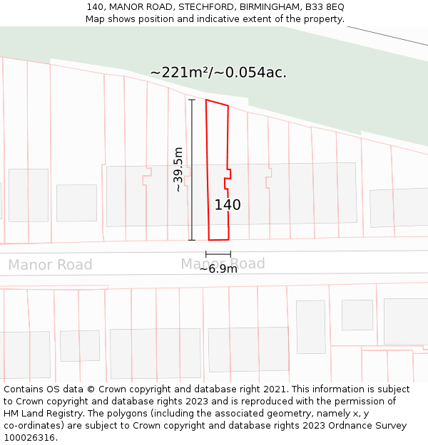 140, MANOR ROAD, STECHFORD, BIRMINGHAM, B33 8EQ: Plot and title map