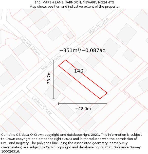 140, MARSH LANE, FARNDON, NEWARK, NG24 4TG: Plot and title map