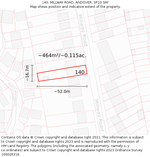 140, MILLWAY ROAD, ANDOVER, SP10 3AY: Plot and title map