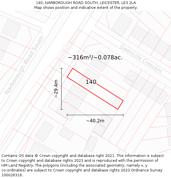 140, NARBOROUGH ROAD SOUTH, LEICESTER, LE3 2LA: Plot and title map