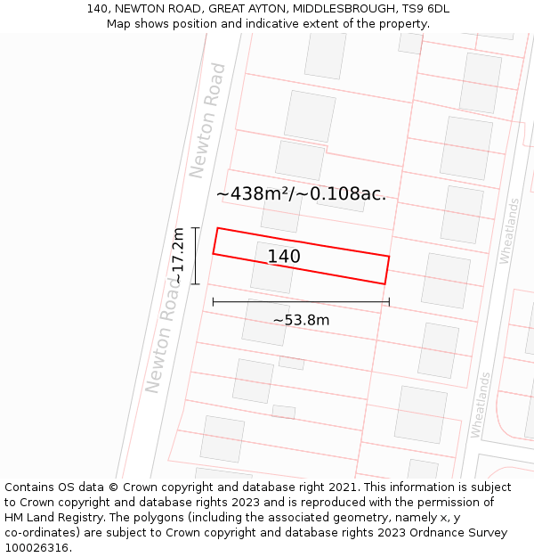 140, NEWTON ROAD, GREAT AYTON, MIDDLESBROUGH, TS9 6DL: Plot and title map