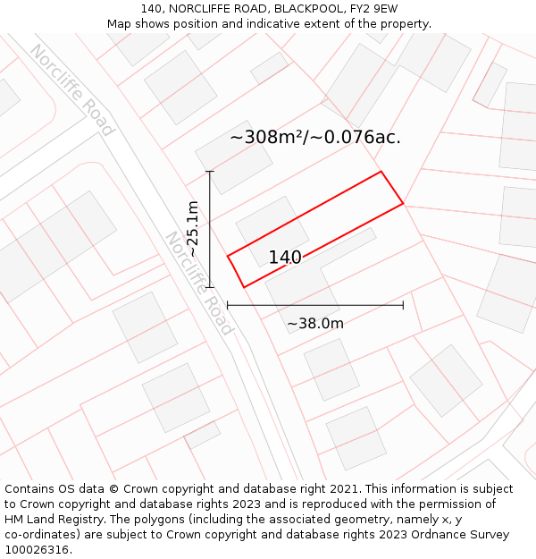 140, NORCLIFFE ROAD, BLACKPOOL, FY2 9EW: Plot and title map