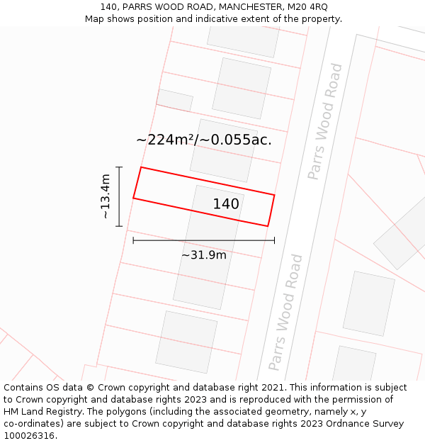 140, PARRS WOOD ROAD, MANCHESTER, M20 4RQ: Plot and title map