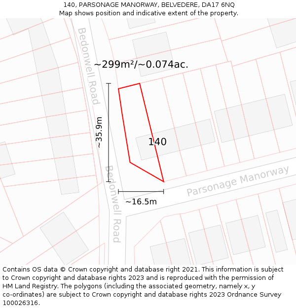 140, PARSONAGE MANORWAY, BELVEDERE, DA17 6NQ: Plot and title map