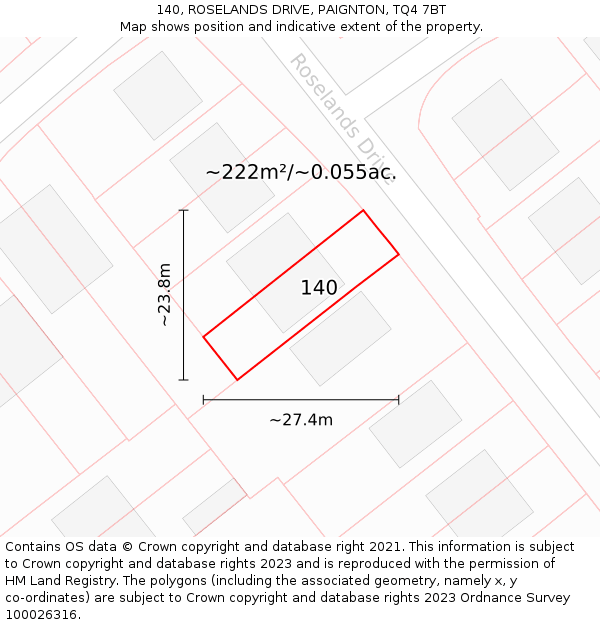 140, ROSELANDS DRIVE, PAIGNTON, TQ4 7BT: Plot and title map