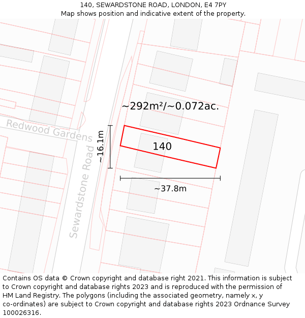 140, SEWARDSTONE ROAD, LONDON, E4 7PY: Plot and title map