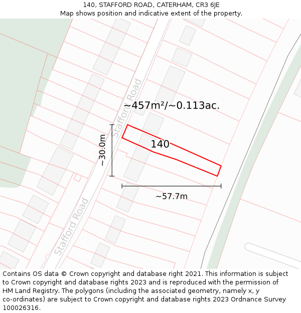 140, STAFFORD ROAD, CATERHAM, CR3 6JE: Plot and title map