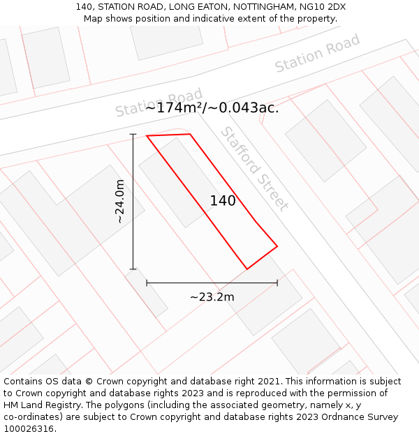 140, STATION ROAD, LONG EATON, NOTTINGHAM, NG10 2DX: Plot and title map