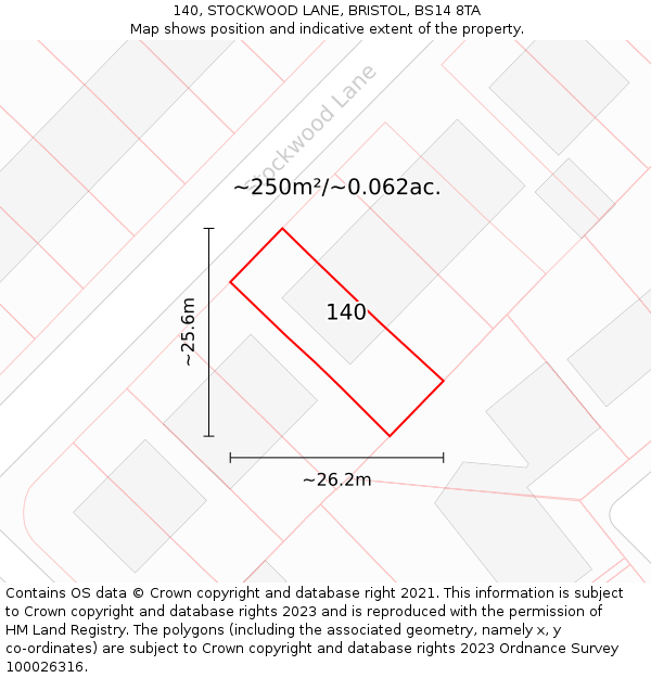 140, STOCKWOOD LANE, BRISTOL, BS14 8TA: Plot and title map