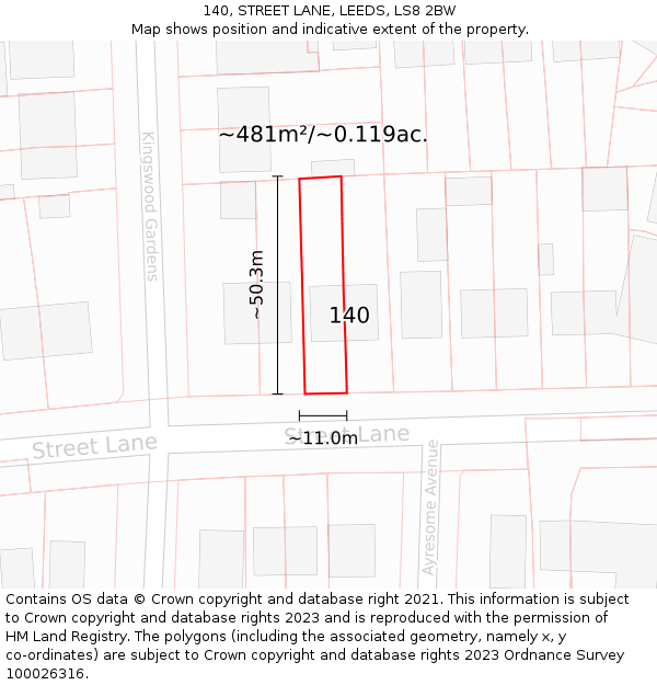 140, STREET LANE, LEEDS, LS8 2BW: Plot and title map