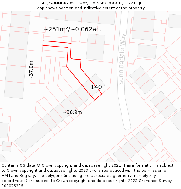 140, SUNNINGDALE WAY, GAINSBOROUGH, DN21 1JE: Plot and title map