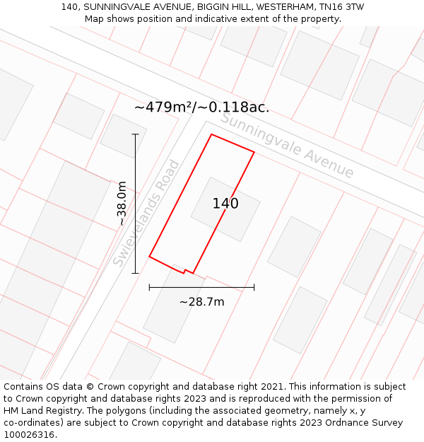140, SUNNINGVALE AVENUE, BIGGIN HILL, WESTERHAM, TN16 3TW: Plot and title map