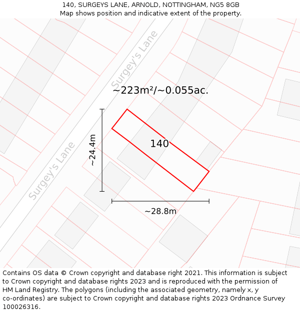 140, SURGEYS LANE, ARNOLD, NOTTINGHAM, NG5 8GB: Plot and title map