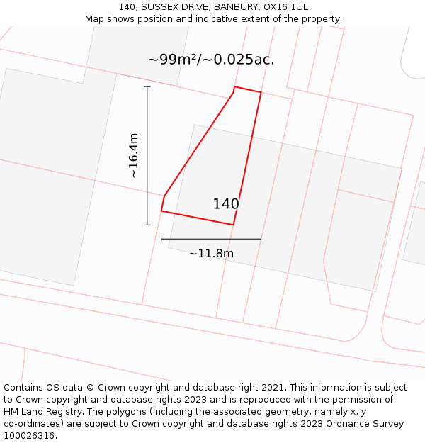 140, SUSSEX DRIVE, BANBURY, OX16 1UL: Plot and title map