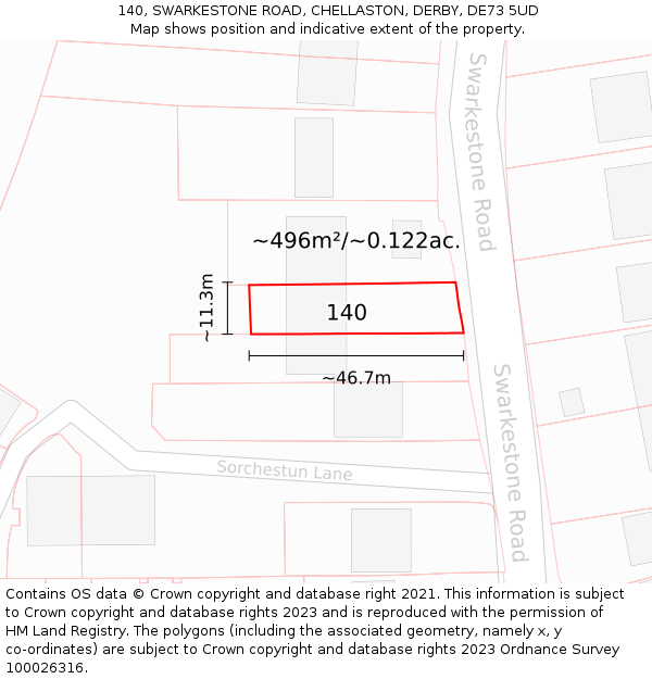 140, SWARKESTONE ROAD, CHELLASTON, DERBY, DE73 5UD: Plot and title map