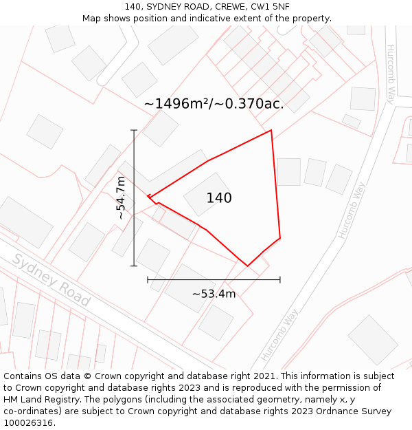 140, SYDNEY ROAD, CREWE, CW1 5NF: Plot and title map