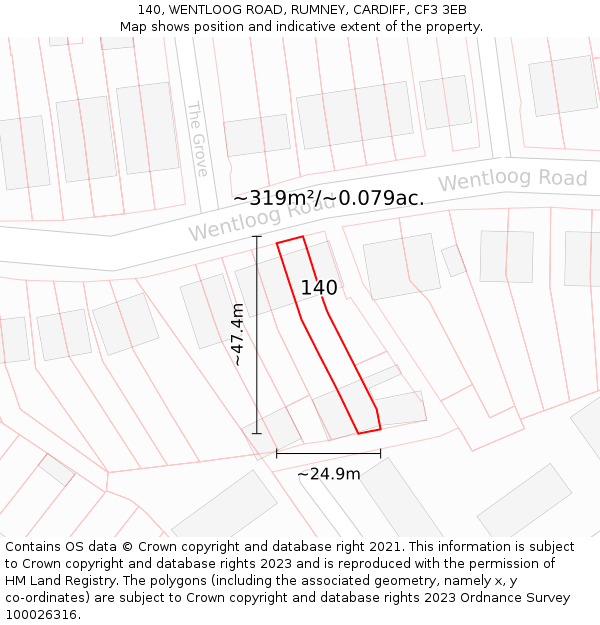 140, WENTLOOG ROAD, RUMNEY, CARDIFF, CF3 3EB: Plot and title map