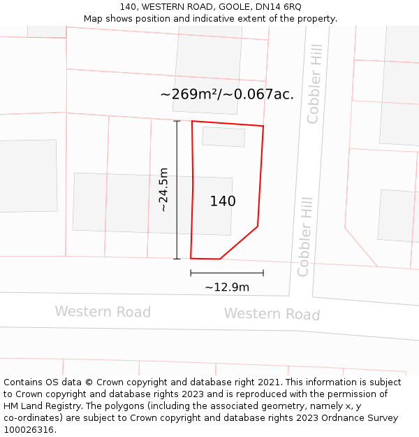 140, WESTERN ROAD, GOOLE, DN14 6RQ: Plot and title map