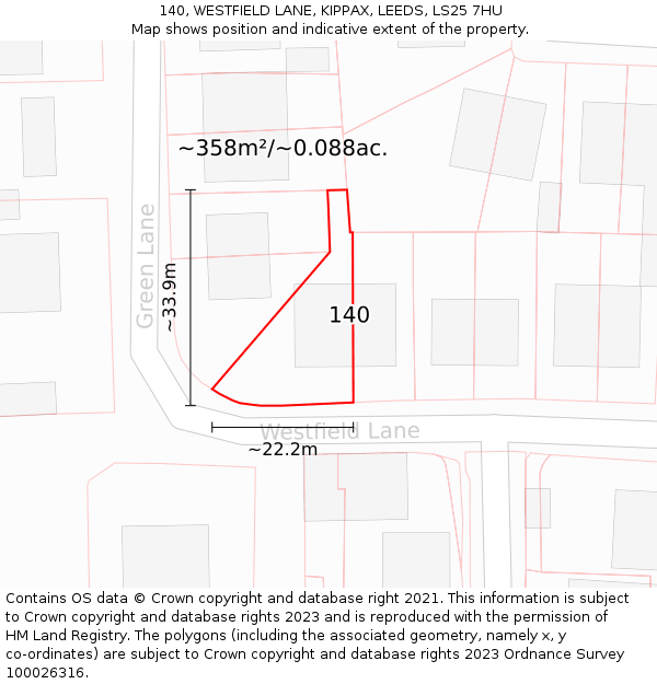 140, WESTFIELD LANE, KIPPAX, LEEDS, LS25 7HU: Plot and title map