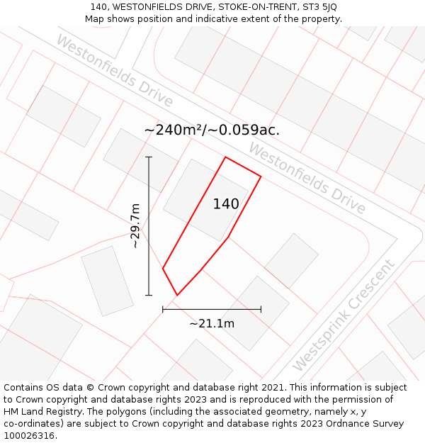 140, WESTONFIELDS DRIVE, STOKE-ON-TRENT, ST3 5JQ: Plot and title map