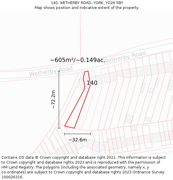 140, WETHERBY ROAD, YORK, YO26 5BY: Plot and title map