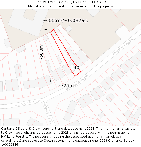 140, WINDSOR AVENUE, UXBRIDGE, UB10 9BD: Plot and title map