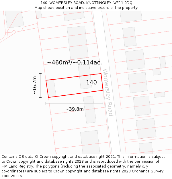 140, WOMERSLEY ROAD, KNOTTINGLEY, WF11 0DQ: Plot and title map