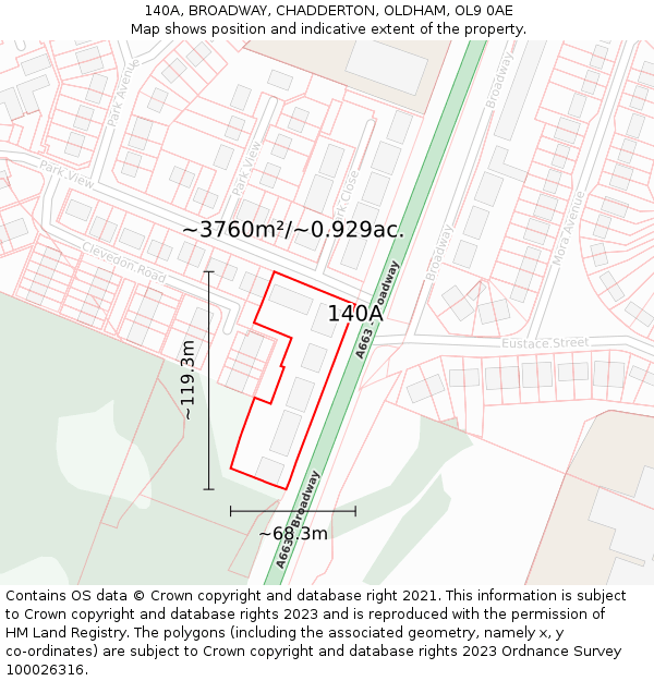 140A, BROADWAY, CHADDERTON, OLDHAM, OL9 0AE: Plot and title map