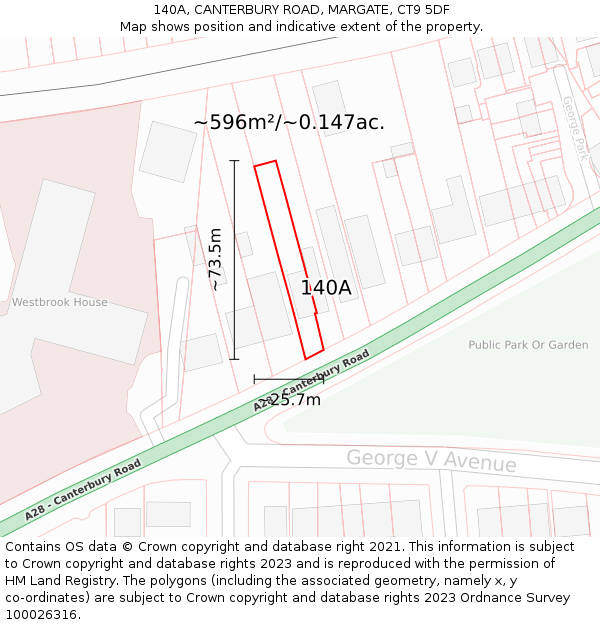 140A, CANTERBURY ROAD, MARGATE, CT9 5DF: Plot and title map