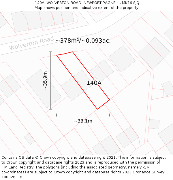 140A, WOLVERTON ROAD, NEWPORT PAGNELL, MK16 8JQ: Plot and title map