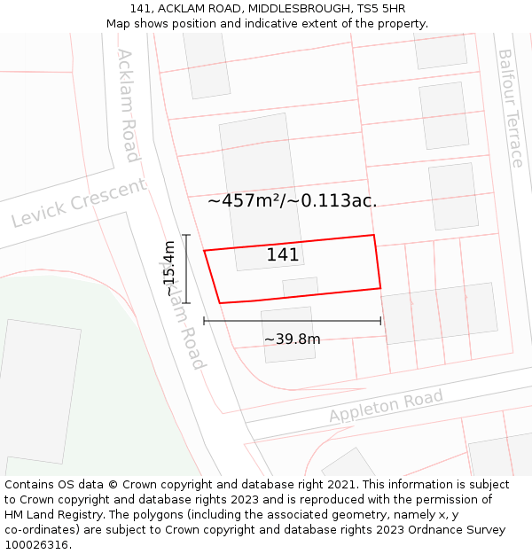 141, ACKLAM ROAD, MIDDLESBROUGH, TS5 5HR: Plot and title map