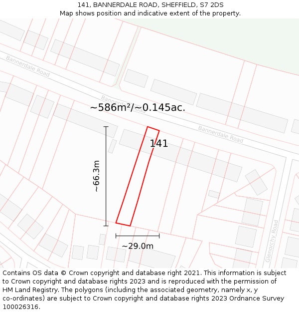 141, BANNERDALE ROAD, SHEFFIELD, S7 2DS: Plot and title map