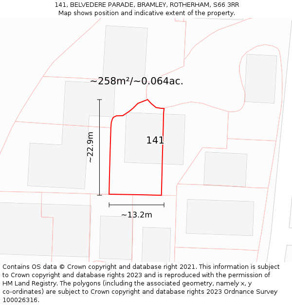 141, BELVEDERE PARADE, BRAMLEY, ROTHERHAM, S66 3RR: Plot and title map