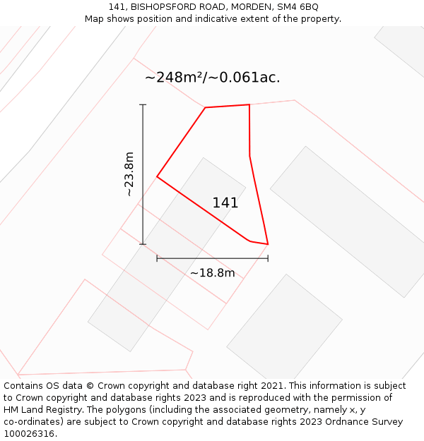 141, BISHOPSFORD ROAD, MORDEN, SM4 6BQ: Plot and title map