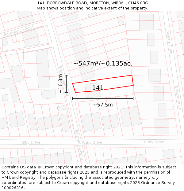 141, BORROWDALE ROAD, MORETON, WIRRAL, CH46 0RG: Plot and title map