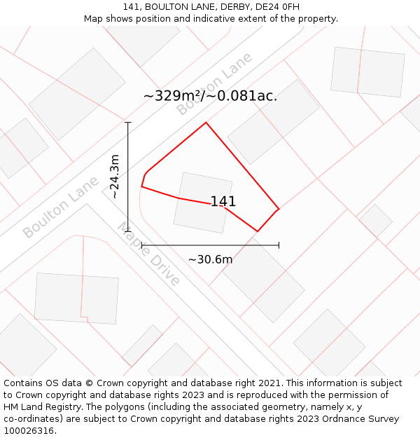 141, BOULTON LANE, DERBY, DE24 0FH: Plot and title map