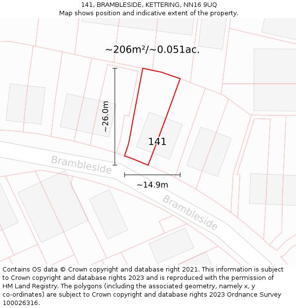 141, BRAMBLESIDE, KETTERING, NN16 9UQ: Plot and title map