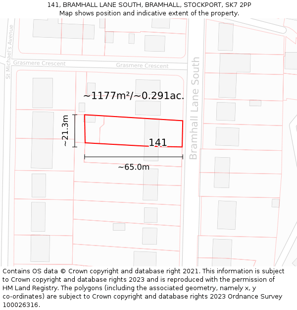 141, BRAMHALL LANE SOUTH, BRAMHALL, STOCKPORT, SK7 2PP: Plot and title map