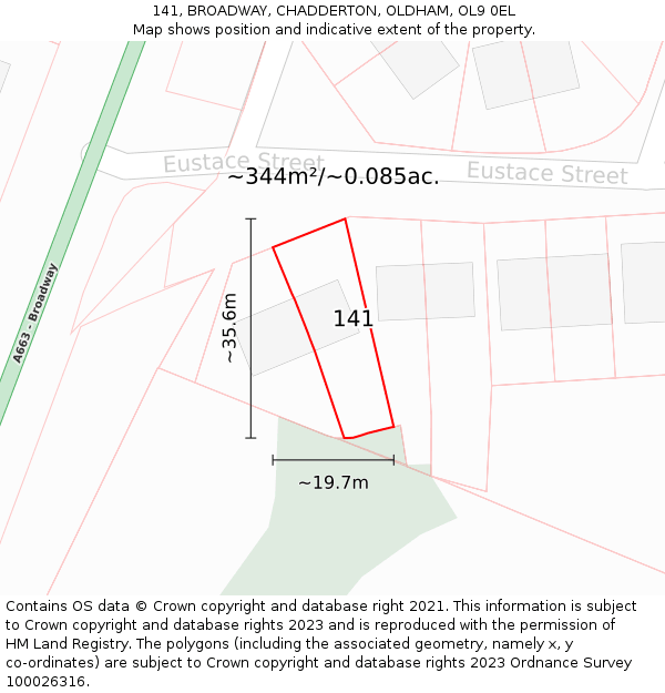 141, BROADWAY, CHADDERTON, OLDHAM, OL9 0EL: Plot and title map