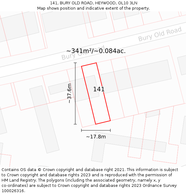 141, BURY OLD ROAD, HEYWOOD, OL10 3LN: Plot and title map