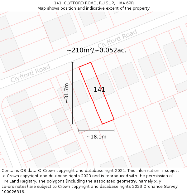 141, CLYFFORD ROAD, RUISLIP, HA4 6PR: Plot and title map