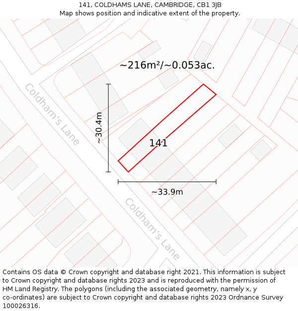 141, COLDHAMS LANE, CAMBRIDGE, CB1 3JB: Plot and title map