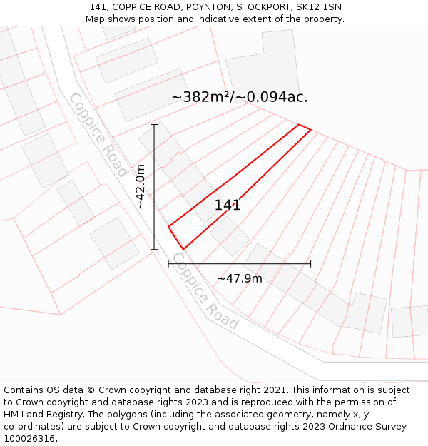 141, COPPICE ROAD, POYNTON, STOCKPORT, SK12 1SN: Plot and title map