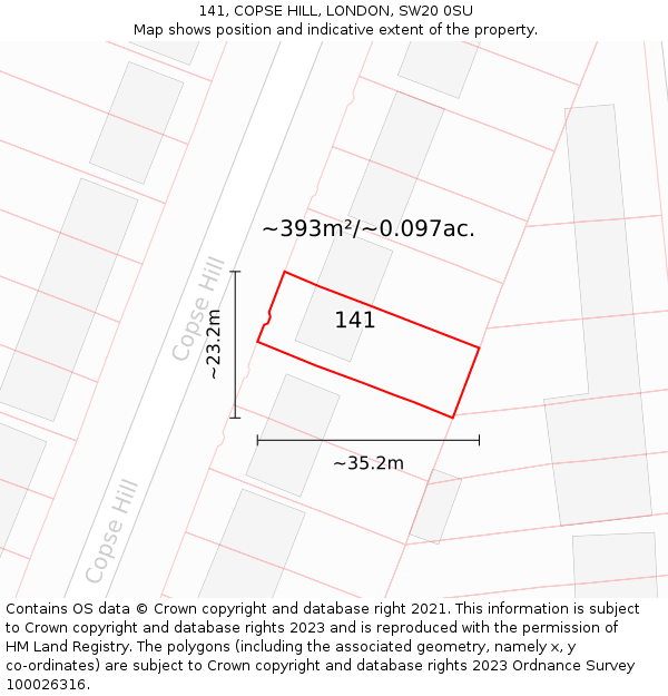 141, COPSE HILL, LONDON, SW20 0SU: Plot and title map