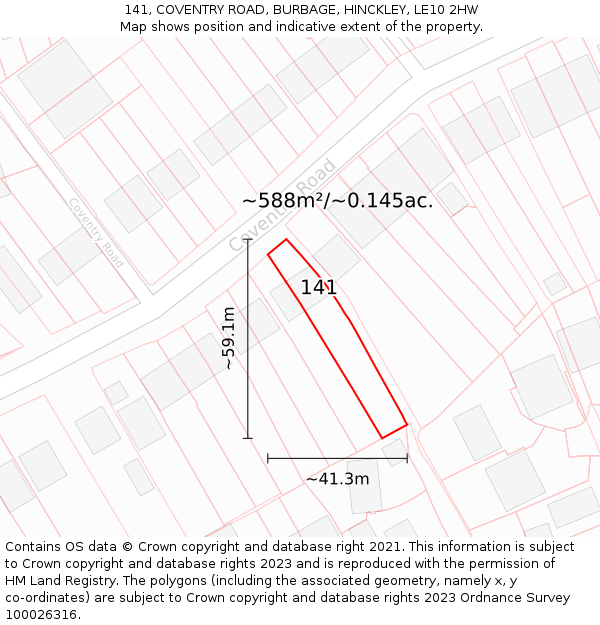 141, COVENTRY ROAD, BURBAGE, HINCKLEY, LE10 2HW: Plot and title map