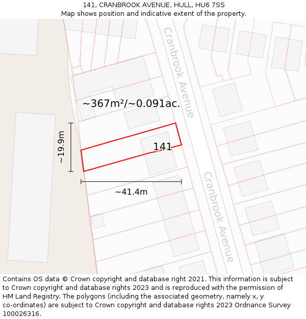 141, CRANBROOK AVENUE, HULL, HU6 7SS: Plot and title map