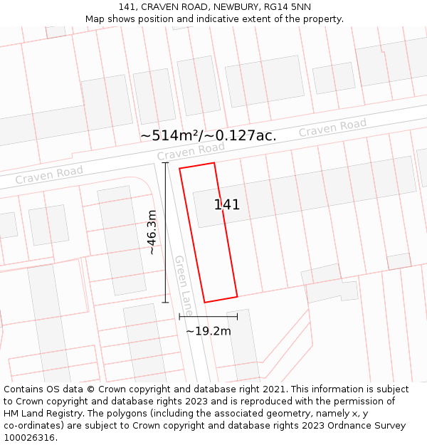 141, CRAVEN ROAD, NEWBURY, RG14 5NN: Plot and title map