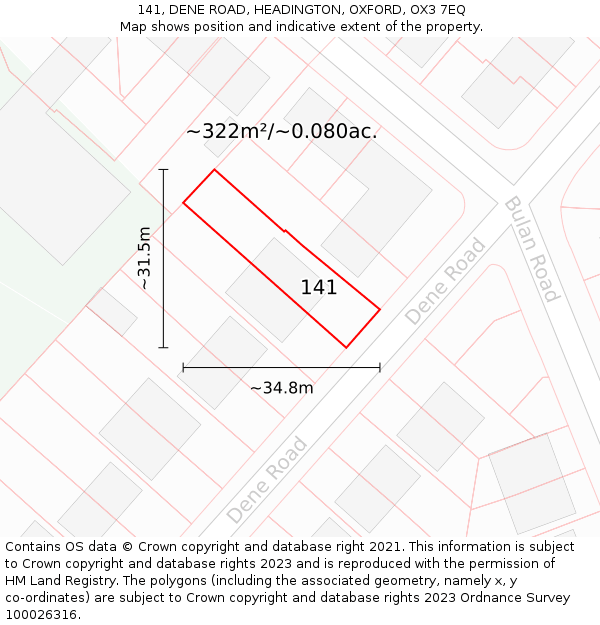 141, DENE ROAD, HEADINGTON, OXFORD, OX3 7EQ: Plot and title map